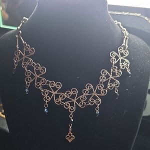Intricate Filigree Drop Necklace in Antique Bronze
